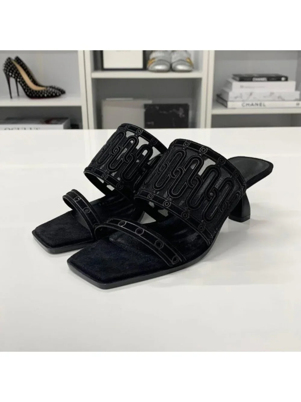 ★SOLD★ Hermes Gioia Suede Mesh Sandals Black - Picture 3 of 11